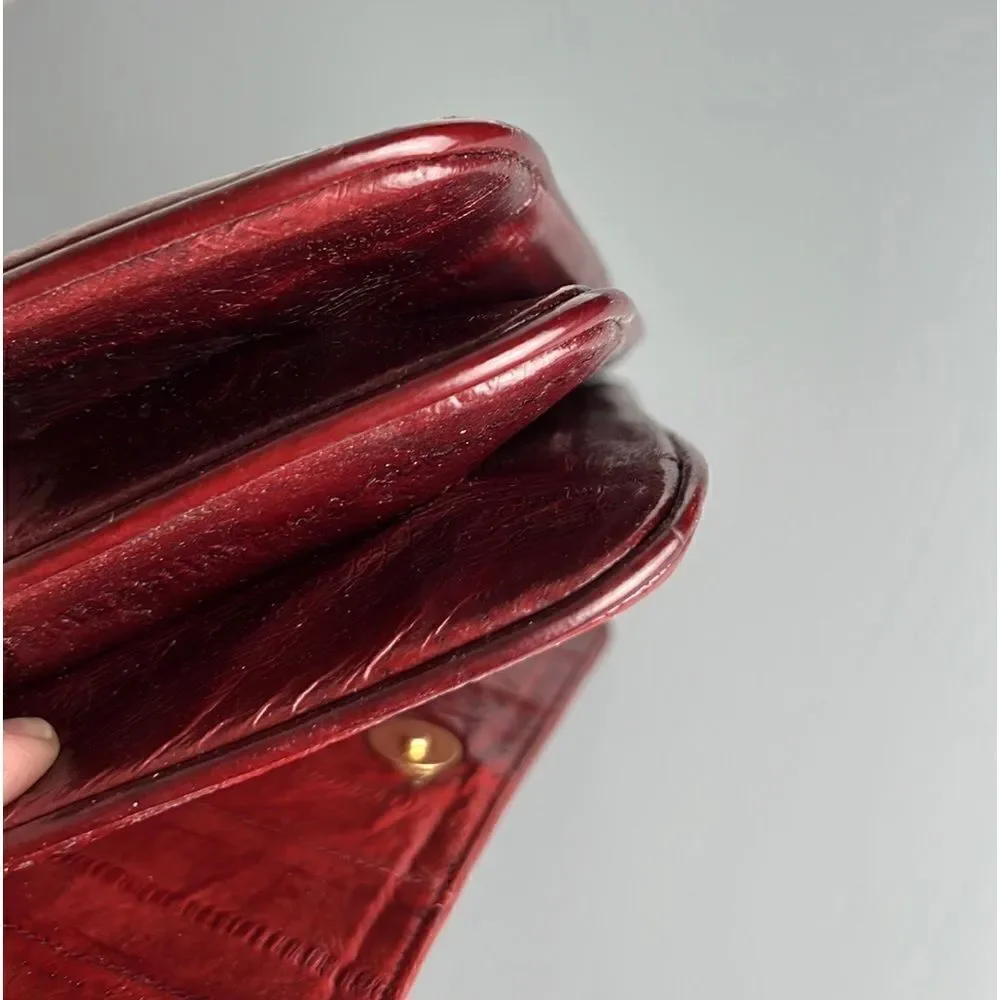 Vintage Real Eel Skin Maroon Clutch Shoulder Bag Purse